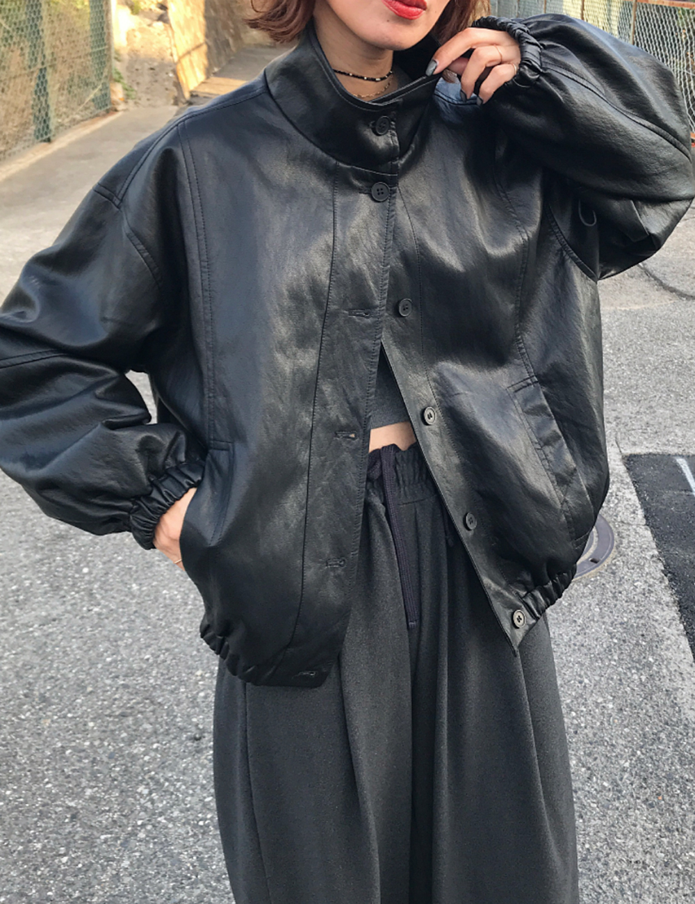 ボタンオーバーサイズレザージャケット | ファッション通販サイト NUGU
