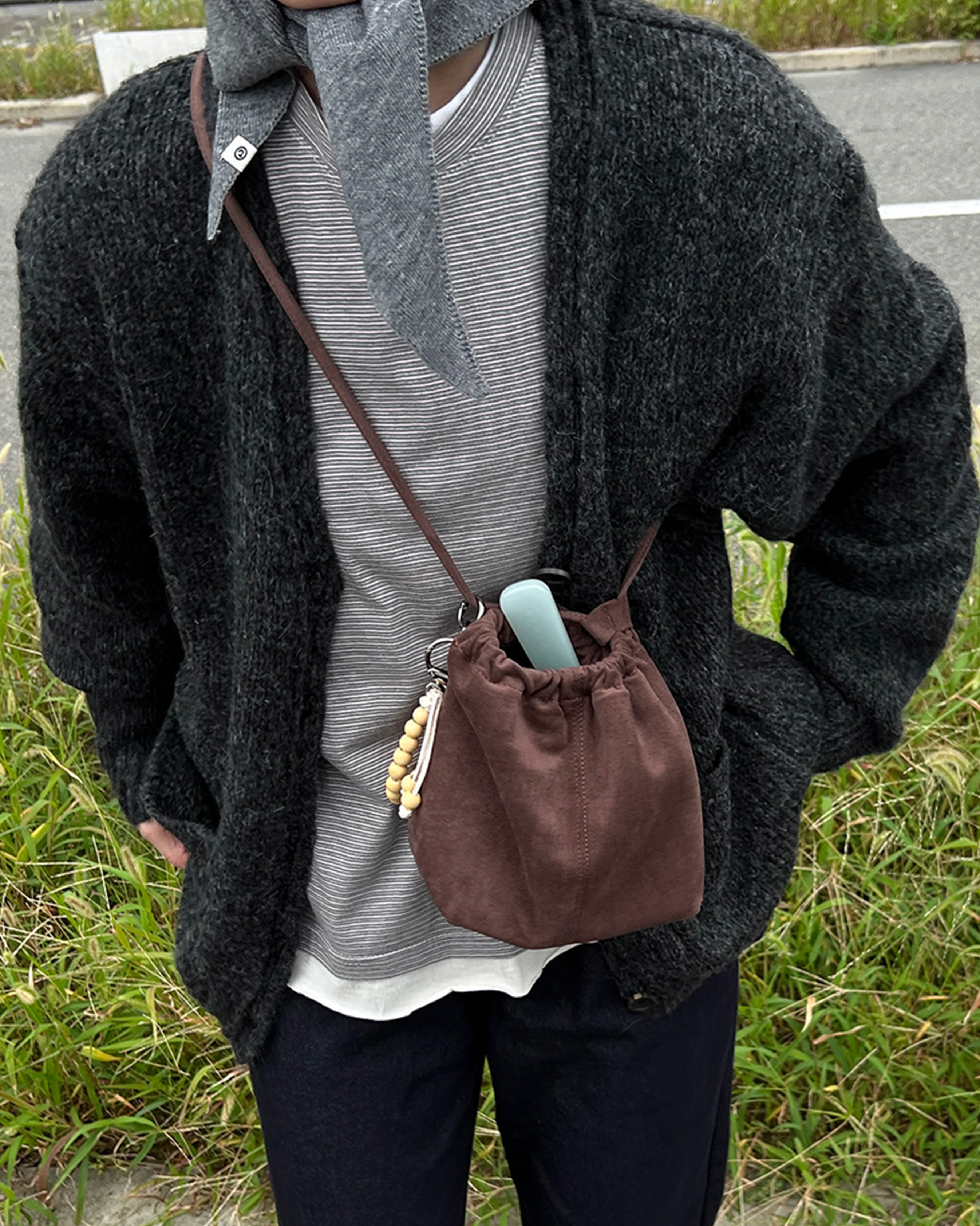 2回再販](ORIGINAL) ソフトドローストリングショルダーバッグ (brown