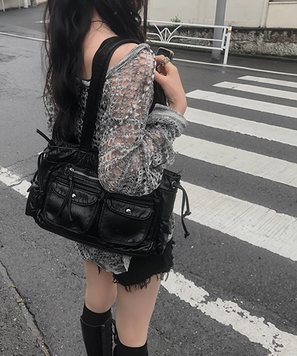 フェイクレザーダブルポケットショルダーバッグ | ファッション通販