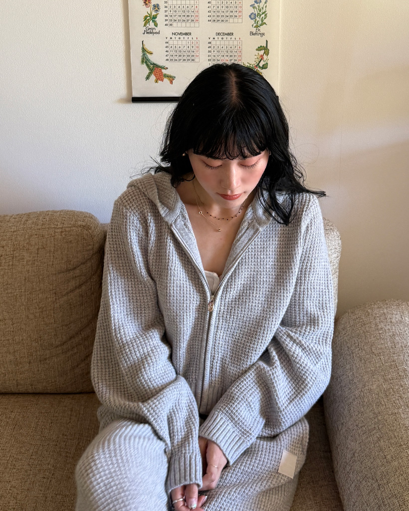 The Barnnet X daisy] Grey Bella Waffle Knit Zip-up Hoodie