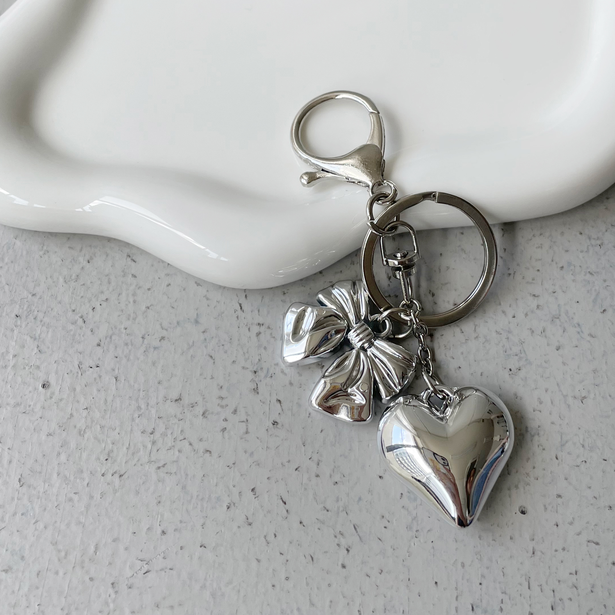 シルバーリボンハートキーリング/キーホルダー(736-12510