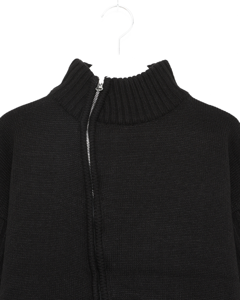 ユニセックス）斜めファスナーポイントニットカーディガン