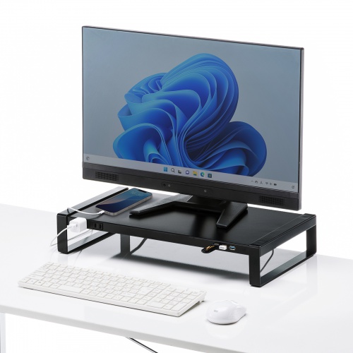 MR-LC204BKN【電源タップ＋USBハブ付き机上ラック（W500)】電源タップ