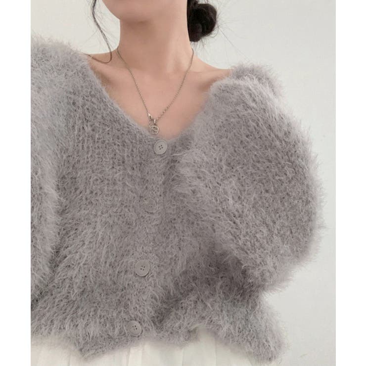 シャギーニットカーディガン モヘアタッチ[品番：II000013112