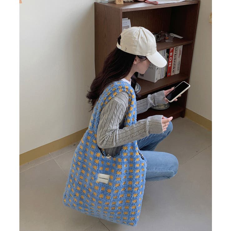 ボアトートバッグ チェック柄 大容量[品番：AGCW0005284]｜SUNSHINE