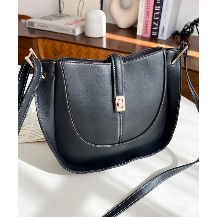 配色ステッチワンハンドラウンドショルダーバッグ[品番：ERMW0004131