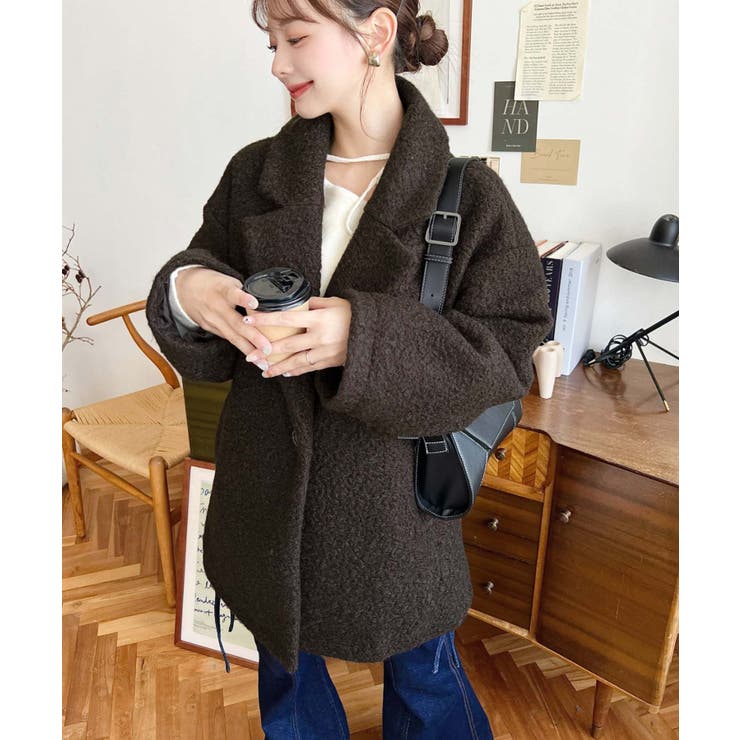 フェイクリングウールルーズシルエットテーラードジャケット[品番