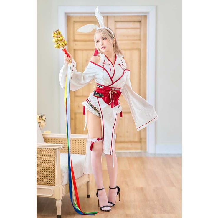 ロングスリット巫女バニー《オリジナルコスプレ9点セット》【Malymoon