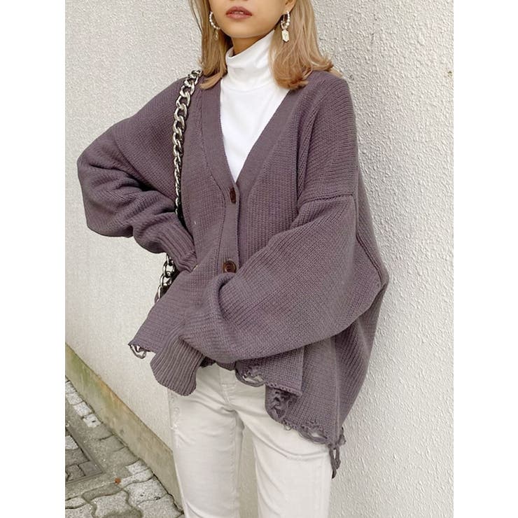 ダメージLOOSE ニット カーディガン[品番：MKSW0039200]｜GYDA