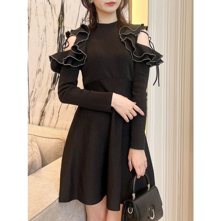 オープンショルダーニットミニワンピース[品番：MKSW0061499]｜dazzlin