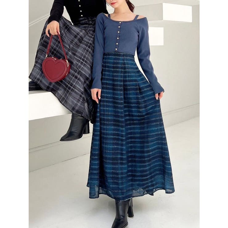 シャイニーチェックフレアワンピース[品番：MKSW0060357]｜RESEXXY