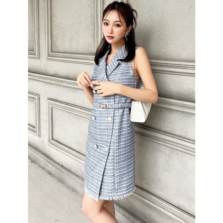 ダブルボタンツイードミニワンピース【セットアップ着用可能】[品番