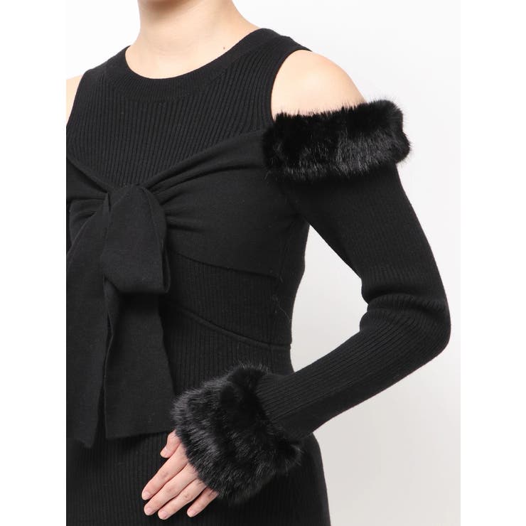 ポイントフェイクファーミニニットワンピース[品番：MKSW0067740