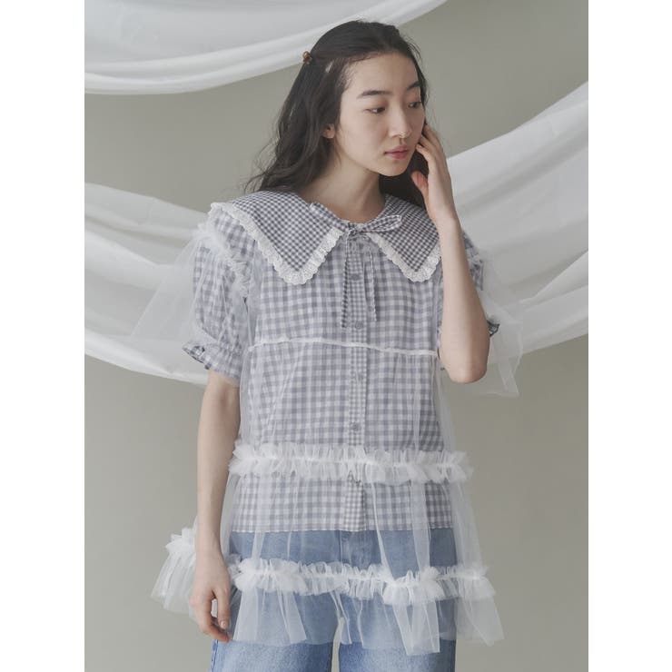 ギンガムリボンブラウス[品番：MKSW0062991]｜merry jenny（メリージェ
