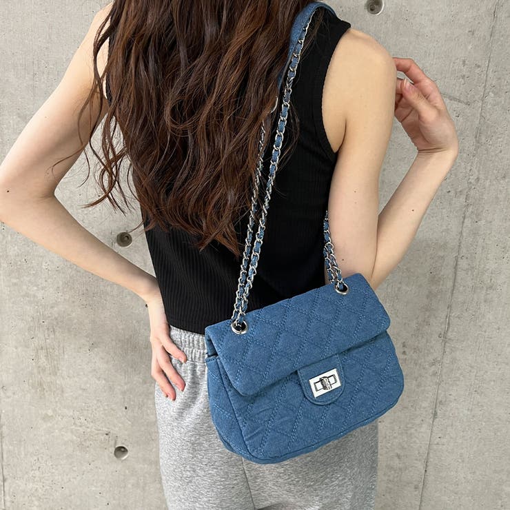 キルティングチェーンデニムショルダーバッグ[品番：MJNW0003319]｜me