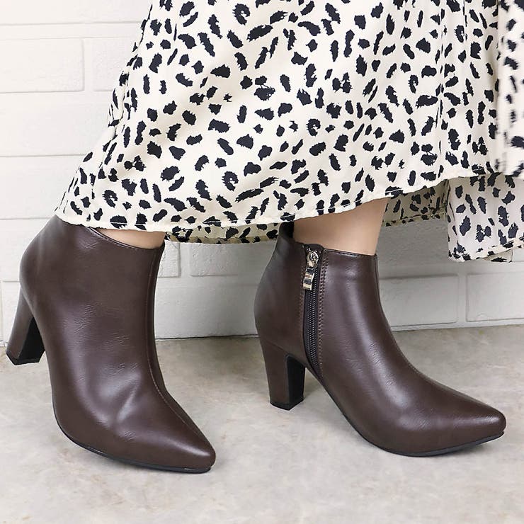 7cmチャンキーヒール ポインテッドトゥショートブーツ ☆9014[品番