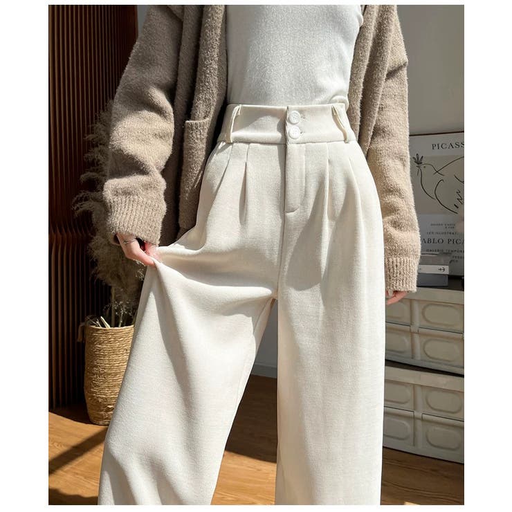 あったか裏起毛ワイドパンツ 美脚タックパンツ きれいめ[品番