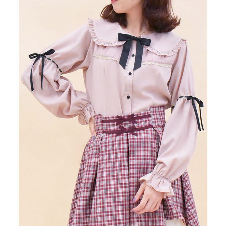 リボン付フリルビッグ襟ブラウス[品番：IGAW0005727]｜axes femme