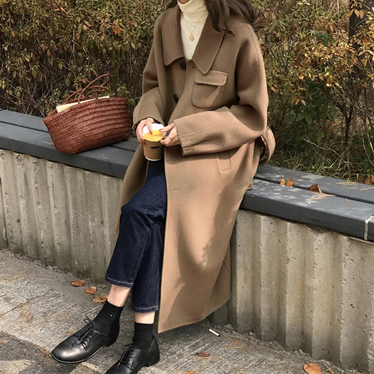 胸ポケットラージカラーロングコート[品番：AMTW0001640]｜JUNOAH