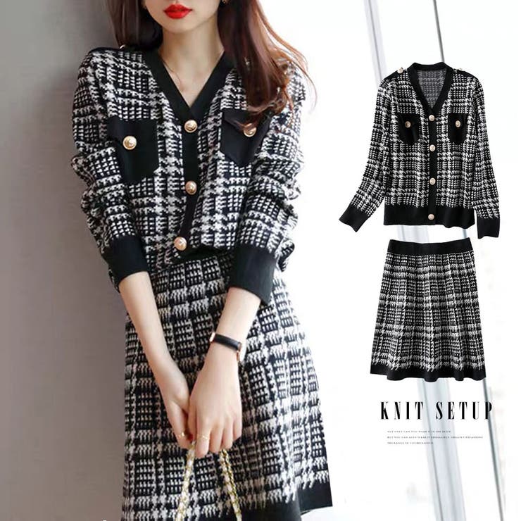 千鳥柄セットアップツイード風セクシー[品番：AGCW0002780]｜SUNSHINE
