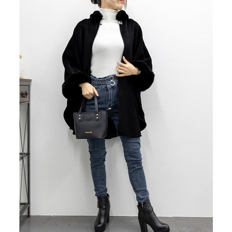 ファー付きケープコート レディース 韓国[品番：AGCW0005156