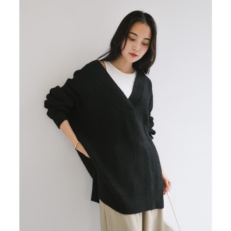 Vネック 片畦ニット トップス[品番：AZ000004159]｜andme（アンドミー