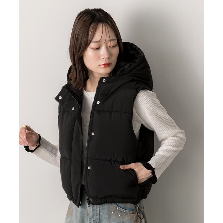 フード付き中綿ショートベスト[品番：ADEW0004583]｜ad thie