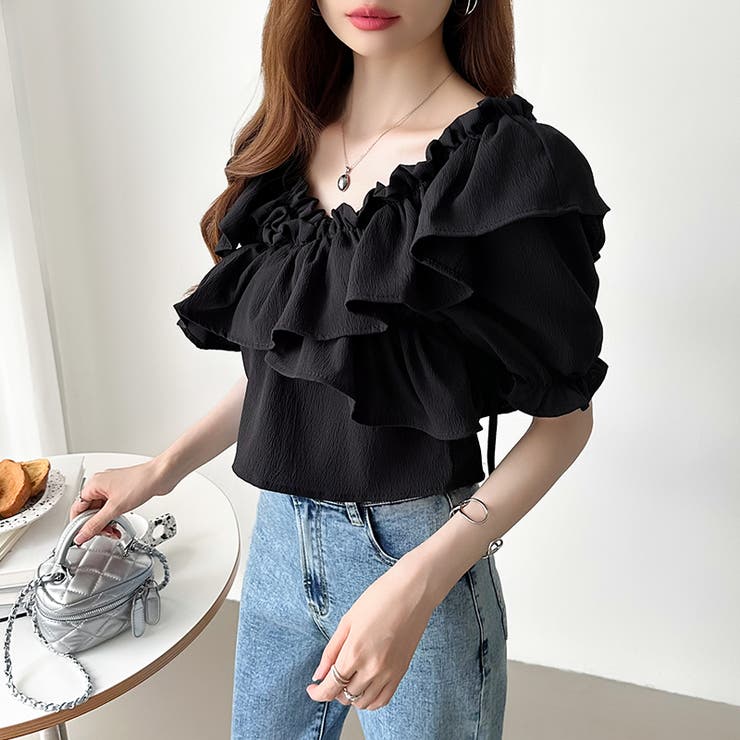 フリルブラウス オフショルダー 夏トップス[品番：COCW0006484