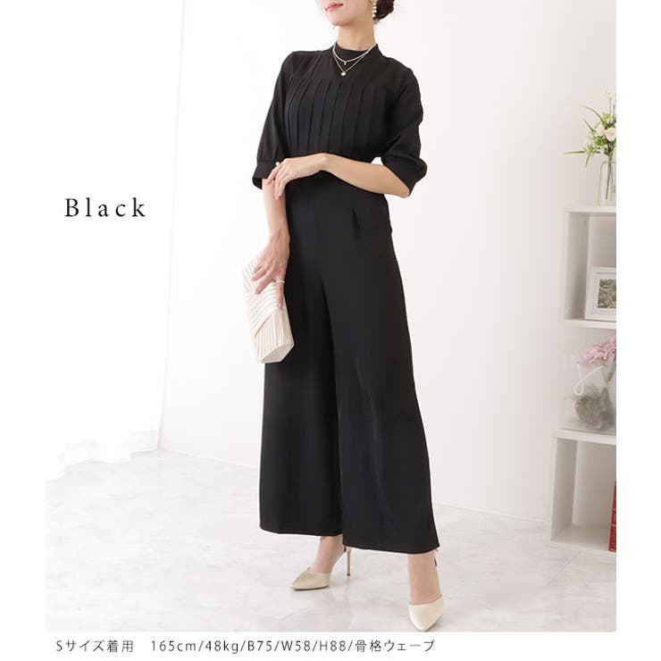 スタンドカラー オールインワン パンツドレス[品番：LCLW0002396