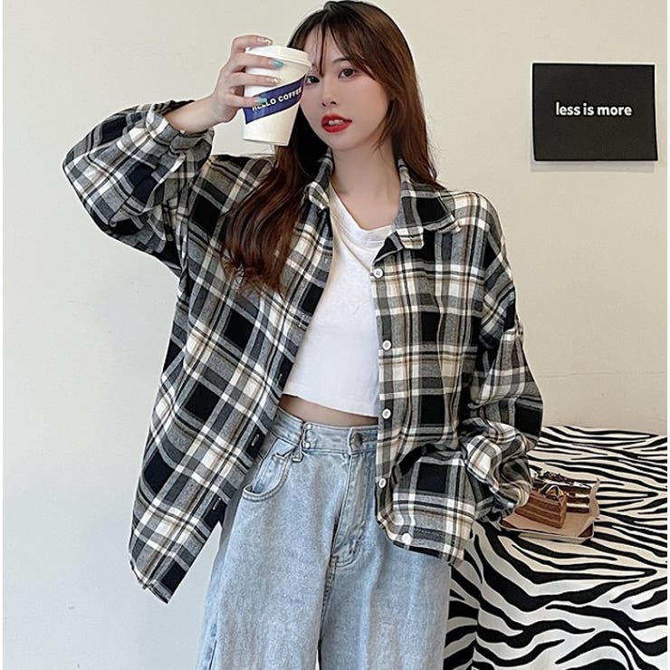 オーバーサイズチェックシャツ【韓国ファッション】[品番：ZJ000017382