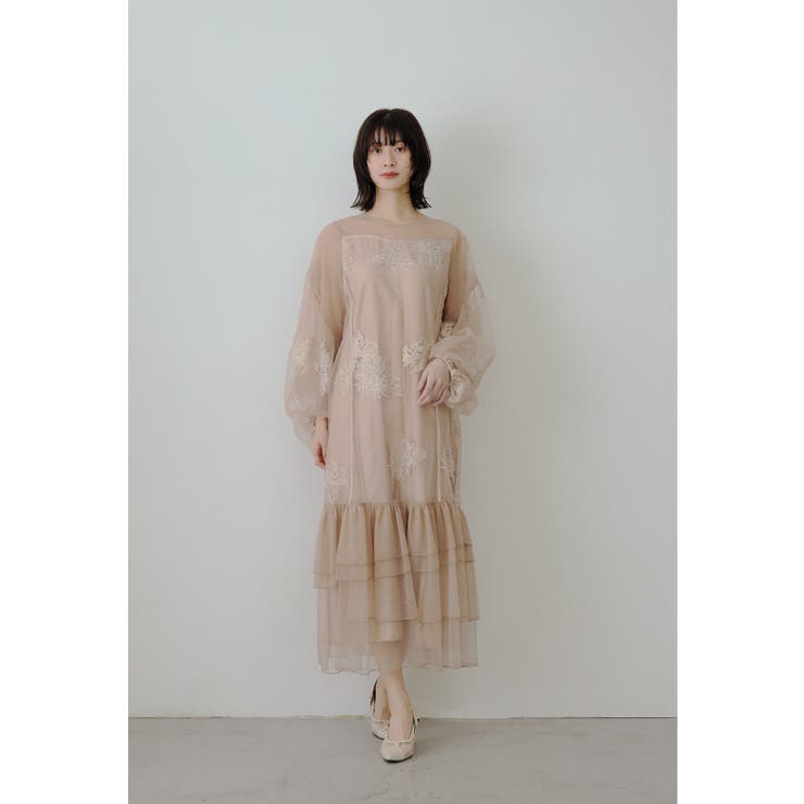 niana ニアナ フラワー刺繍ティアードフリルドレス[品番：FT000010663