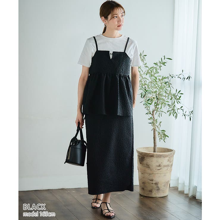 ふくれジャガードキャミタイトセットアップ セットアップ レディース