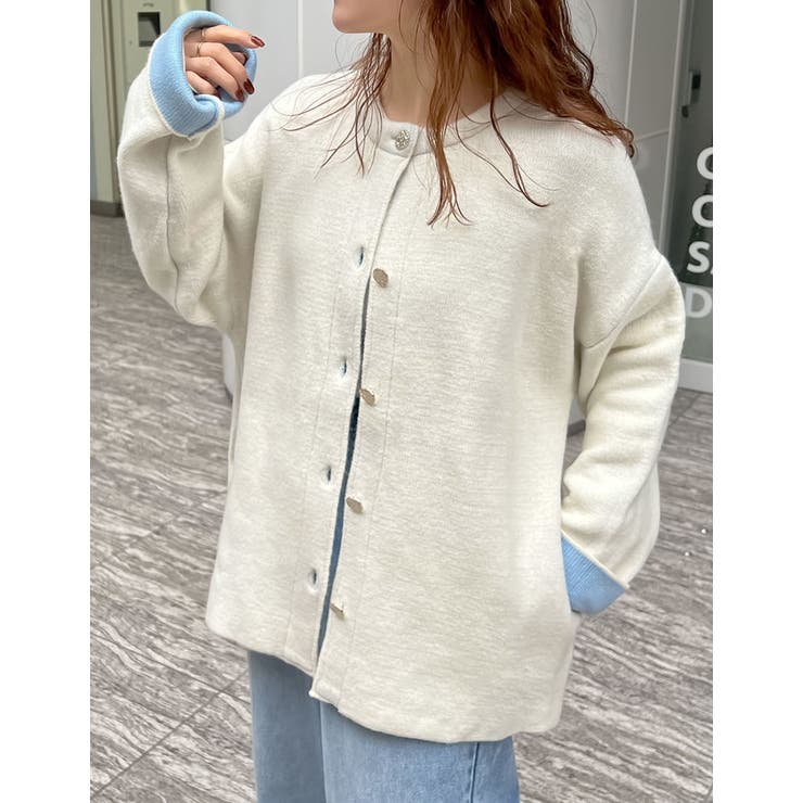 バイカラー金釦起毛ニットコート[品番：GS000022515]｜Re:EDIT