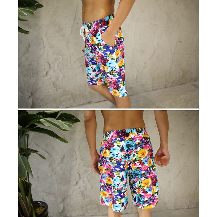 水着メンズトランクス ハーフパンツ 花柄[品番：HO000001101]｜HOYUKI