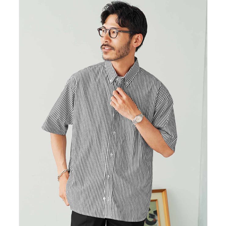 ストライプシャツ 半袖シャツ メンズ[品番：JG000014502]｜JIGGYS SHOP