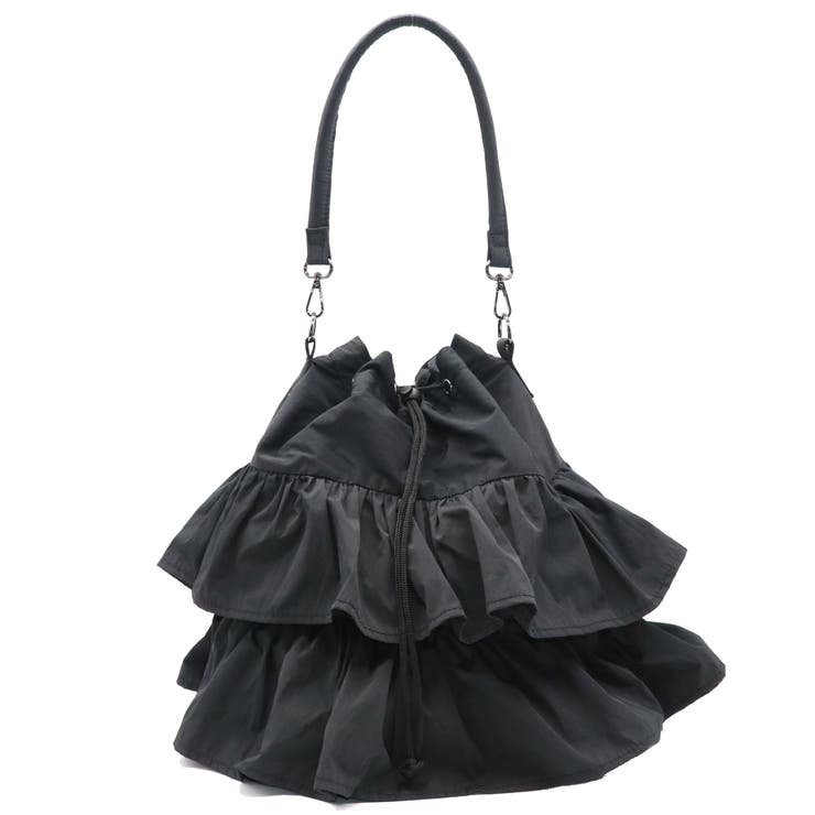 プリーツフリルショルダーバッグ ドローストリング 2段フリル[品番