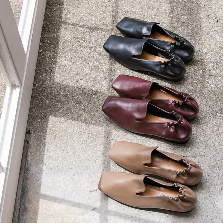 スクエアトゥギャザーフラットパンプス [I2186] レディース[品番