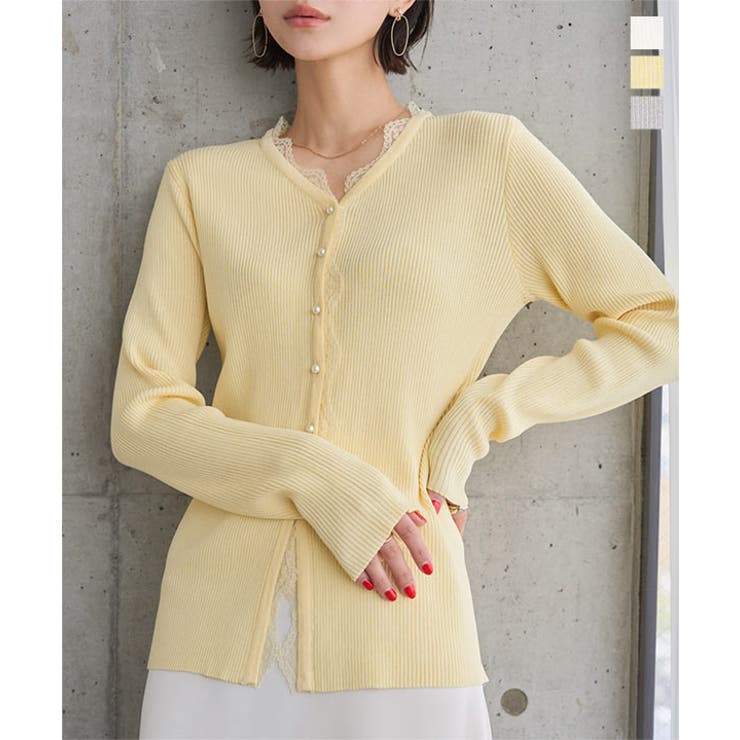 レースリブニットカーディガン［N1332］[品番：KO000016006]｜KOBE