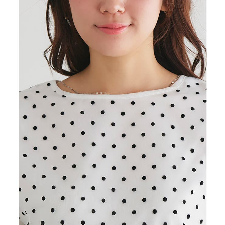 フロッキードット半袖ブラウス ブラウス ドット[品番：PRTW0004907