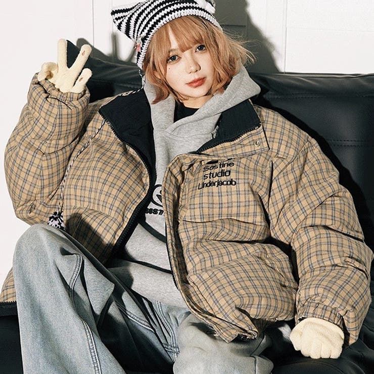 リバーシブルチェック柄中綿ジャケット 秋 冬[品番：SHNW0012134