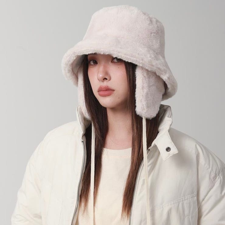 耳当て付き2WAYフェイクファーバケットハット[品番：SHNW0010137