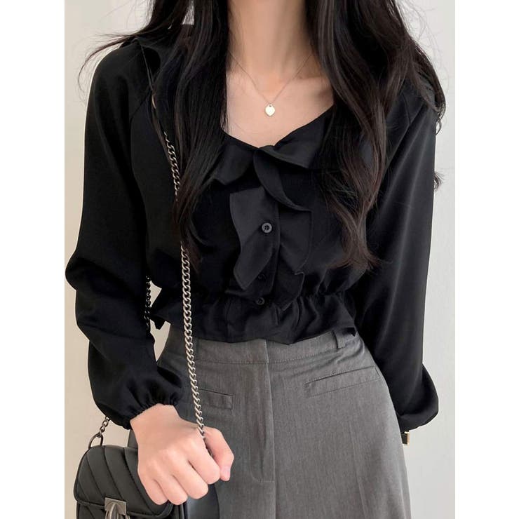 ショート丈フリルブラウス 全3色 長袖[品番：KH000012904]｜VIVID LADY