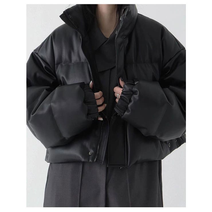 フェイクレザーダウンジャケットショート丈レディース 中綿アウター