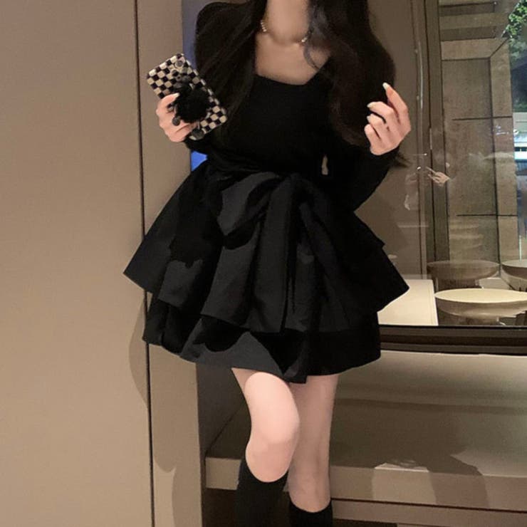 ワンピース ワンピ ドレス 長袖 リボン ミニワンピ レディース[品番