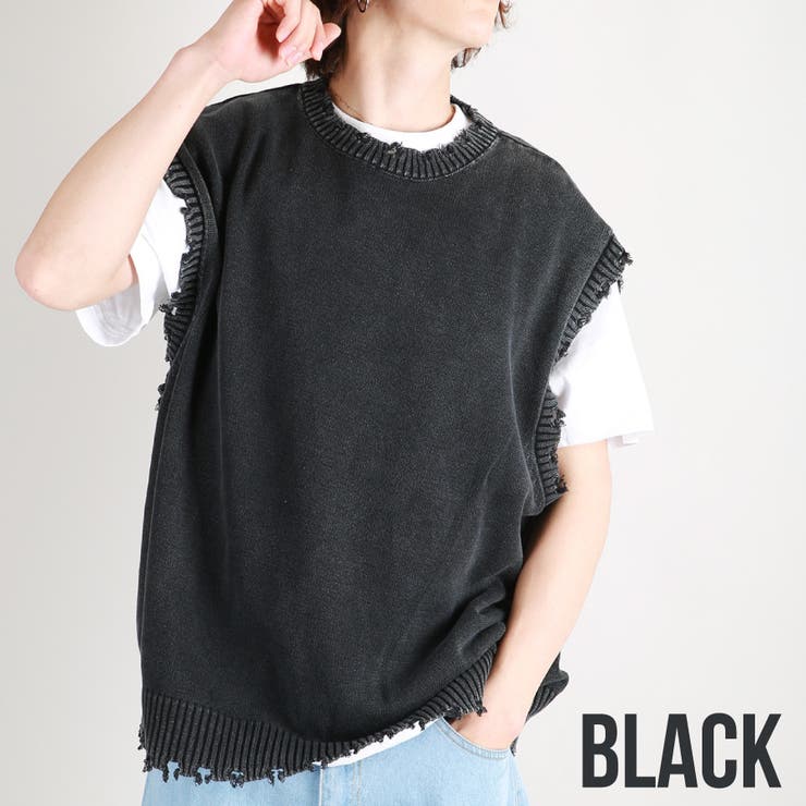 ダメージ加工ベスト コットン ニット[品番：WETM0001765]｜WESTSEA