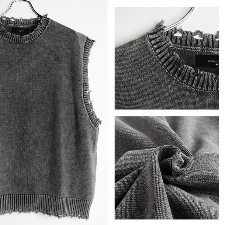 ダメージ加工ベスト コットン ニット[品番：WETM0001765]｜WESTSEA