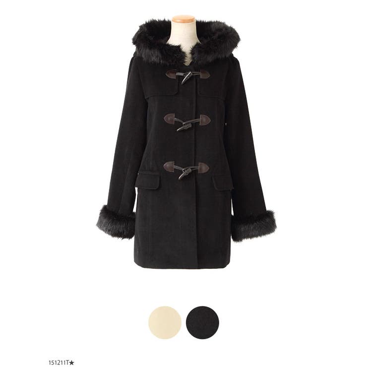 ファー付フードフェイクウールロングベーシックダッフルコート MR GL