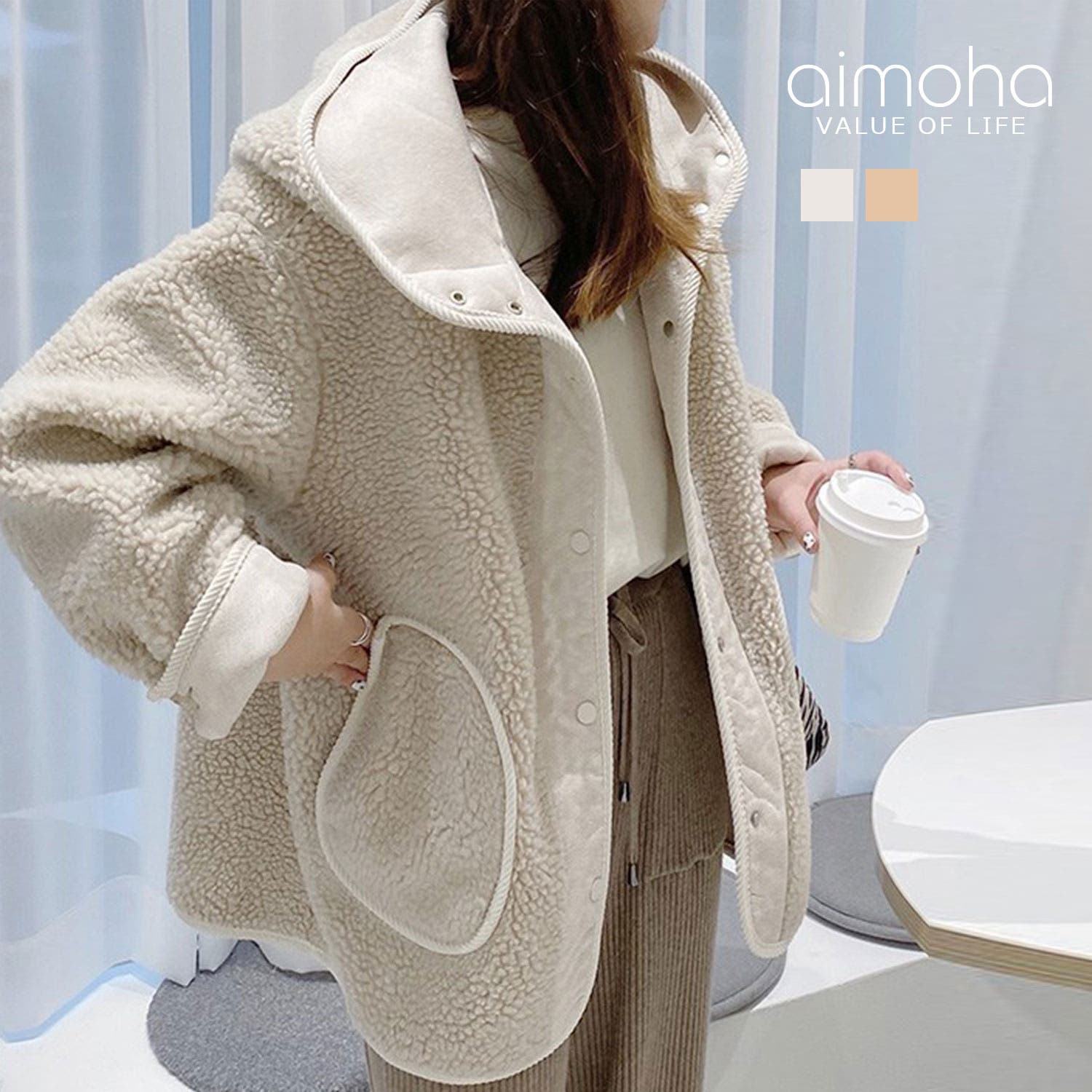 フード付き ボアコート ボア[品番：XT000005957]｜aimoha （アイモハ