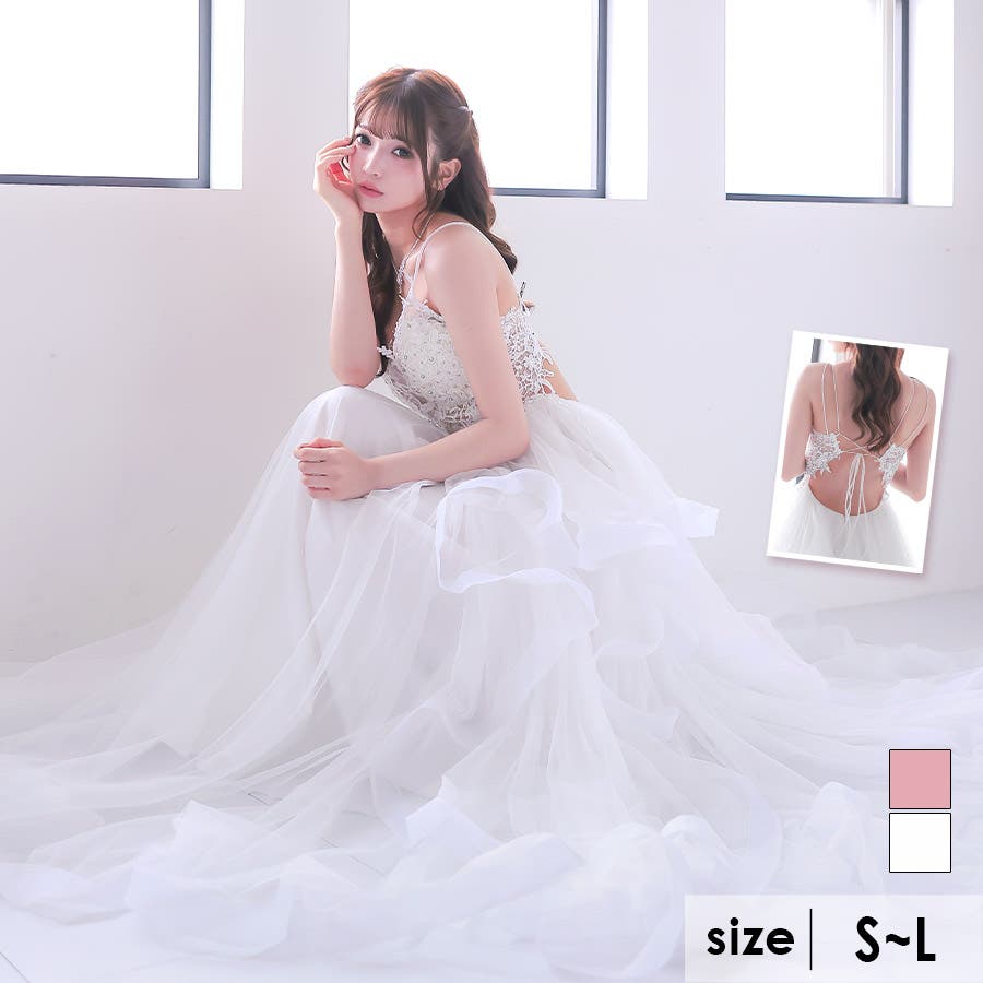 フリルボリュームチュール×バックシャンコードロングドレス セクシー