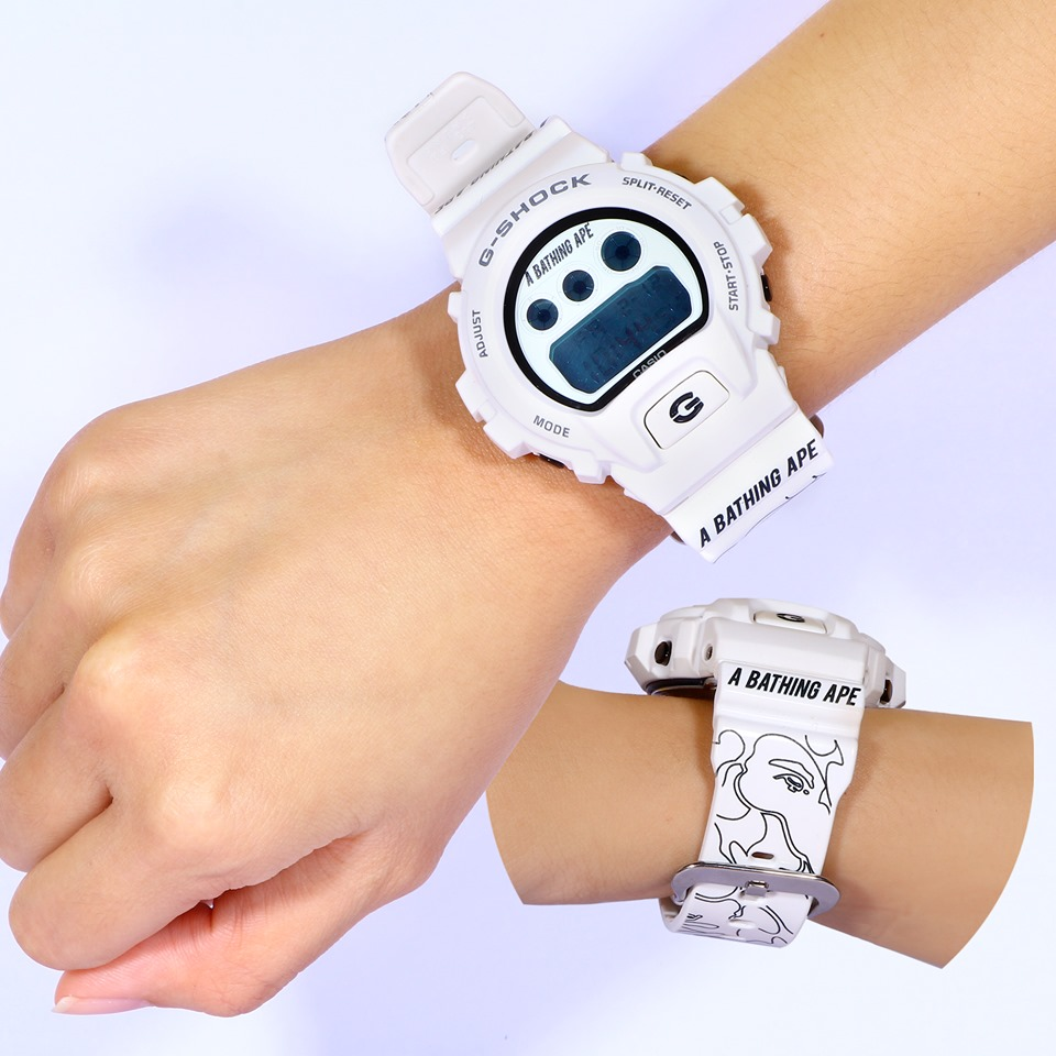 A BATHING APE Custom Design on authentic G-Shock White Colour